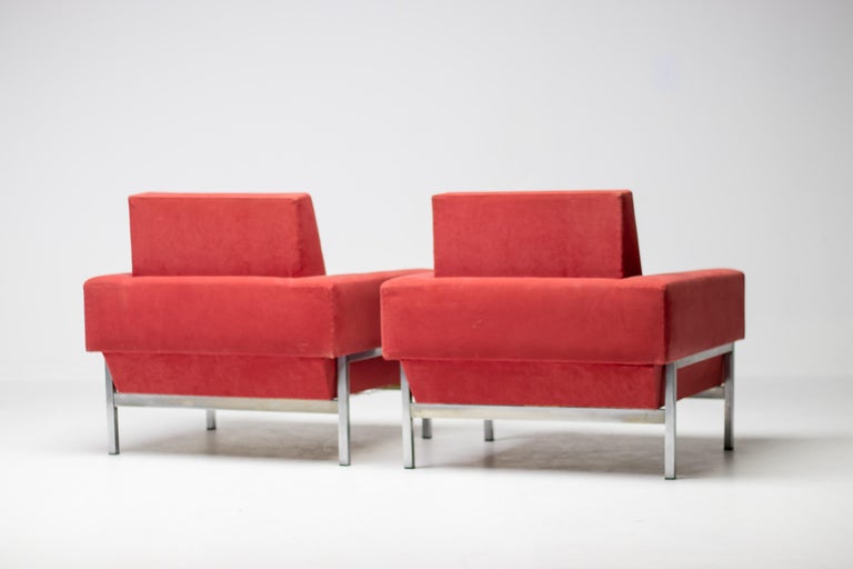 Red Saporiti Kiushu Armchairs Distinctive Italian Mid Century Modern Design - Image 5