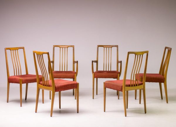 Matching set of Six Sculpted Walnut Dining Chairs, Italy, 1955 - Image 11