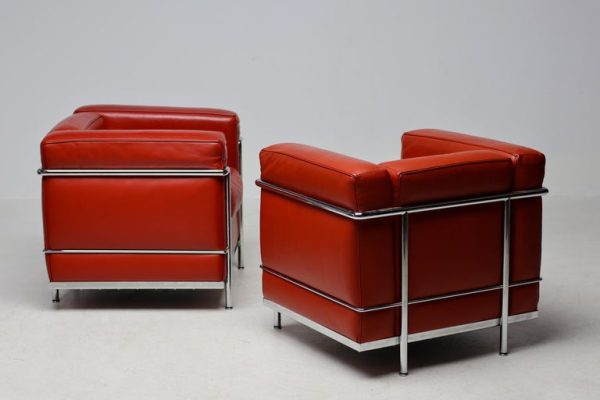 Pair of Oxblood Leather 'LC2' Arm Chairs by Le Corbusier for Cassina, Signed - Image 8