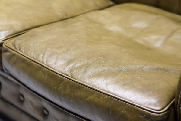 Vintage Mid Century Seafoam Green Leather Chesterfield Sofa - Image 3