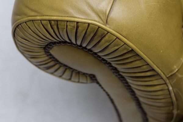 Vintage Mid Century Seafoam Green Leather Chesterfield Sofa - Image 5