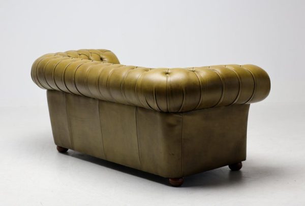 Vintage Mid Century Seafoam Green Leather Chesterfield Sofa - Image 8