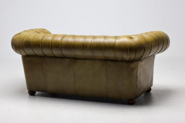 Vintage Mid Century Seafoam Green Leather Chesterfield Sofa - Image 10