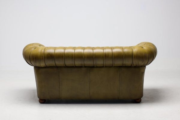 Vintage Mid Century Seafoam Green Leather Chesterfield Sofa - Image 11