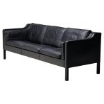 All Black Leather Børge Mogensen 3-Seater Sofa Model 2213 by Fredericia Denmark