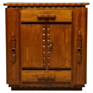 Primitive Dutch Hand-Carved Oak Cabinet, Early 20th Century