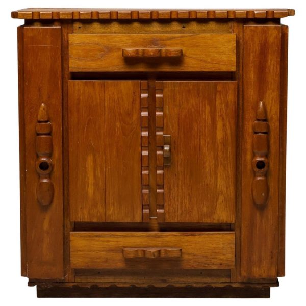 Primitive Dutch Hand-Carved Oak Cabinet, Early 20th Century