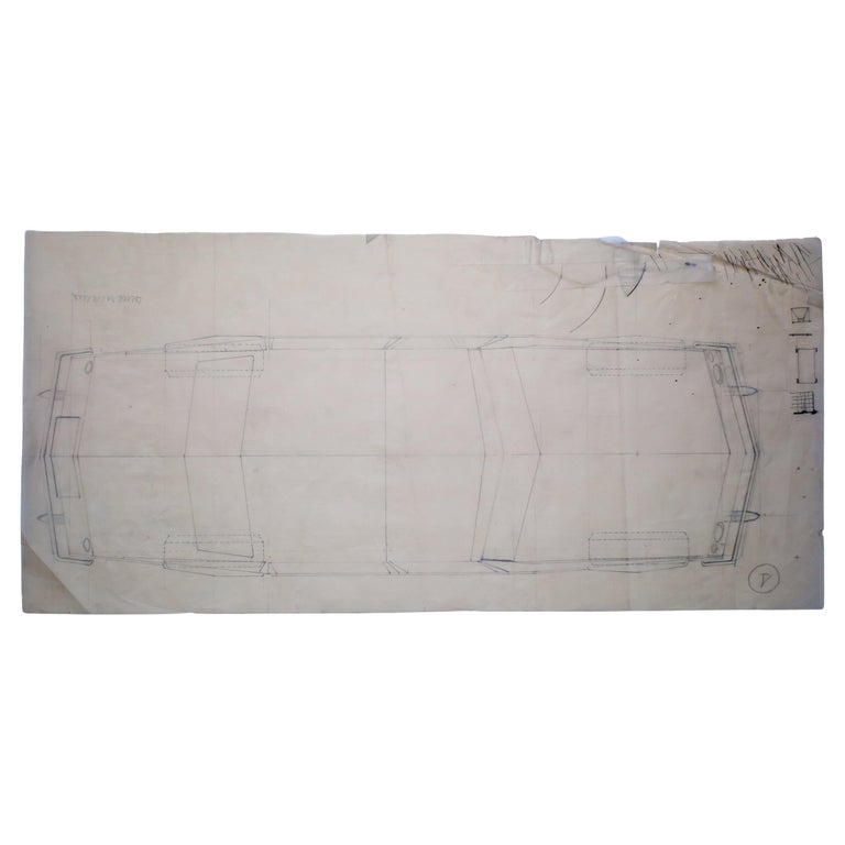 Large Original Drawing by Gio Ponti, 1952, Created for Touring Carrozzeria Milan