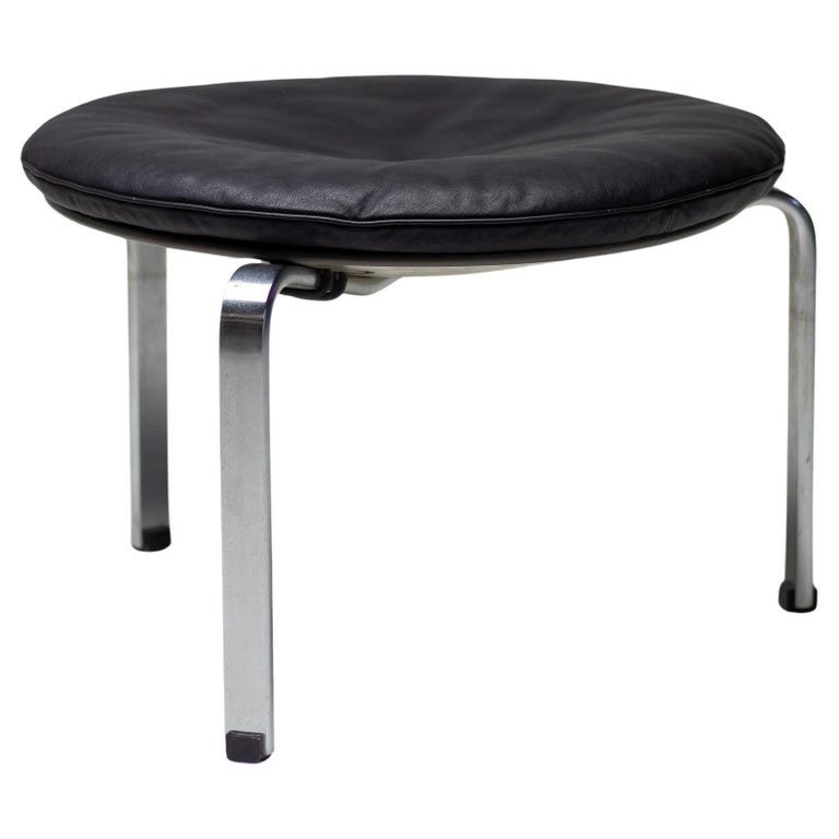 Poul Kjærholm PK33 Stool in Black Leather by E. Kold Christensen, Denmark, 1959
