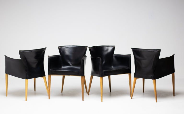 Set of Four Vela Black Leather Armchairs by Carlo Bartoli, Italy, 1990s - Image 11