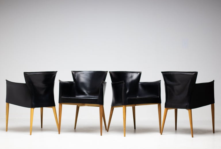 Set of Four Vela Black Leather Armchairs by Carlo Bartoli, Italy, 1990s - Image 2