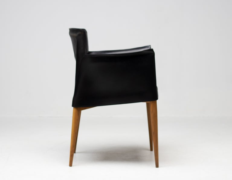 Set of Four Vela Black Leather Armchairs by Carlo Bartoli, Italy, 1990s - Image 4