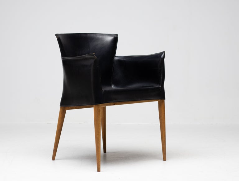 Set of Four Vela Black Leather Armchairs by Carlo Bartoli, Italy, 1990s - Image 5