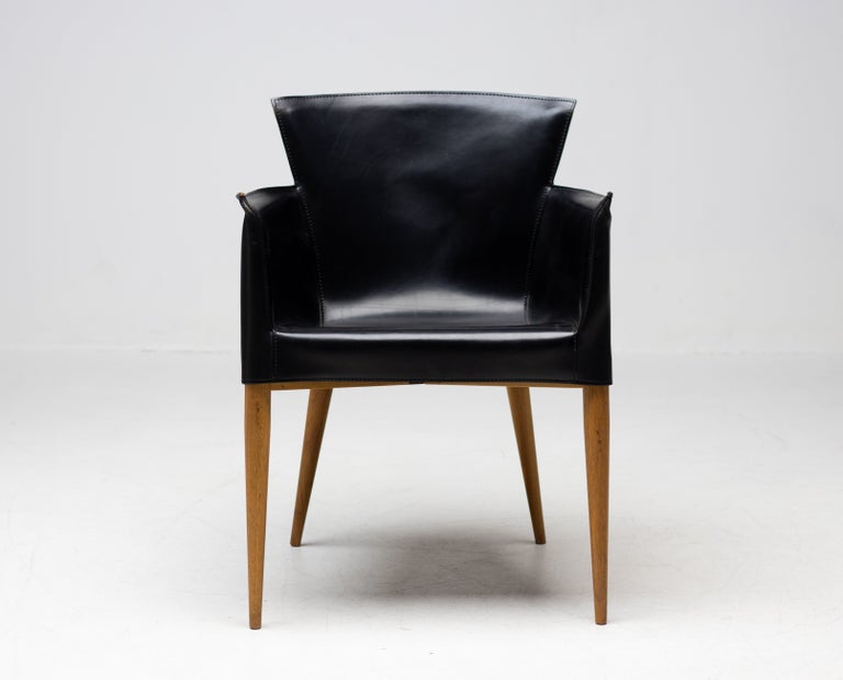Set of Four Vela Black Leather Armchairs by Carlo Bartoli, Italy, 1990s - Image 6