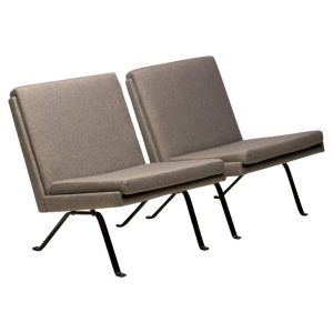 Architectural Dutch Lounge Chairs, Pair, The Netherlands, circa 1960