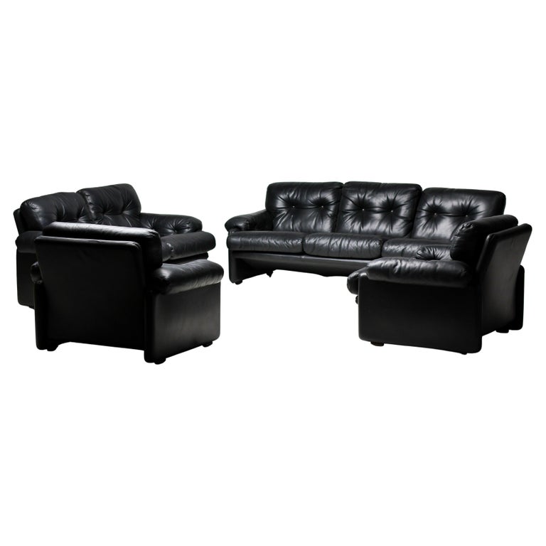 Coronado Living Room Set in Black Leather by Tobia Scarpa for B&B Italia, 1976