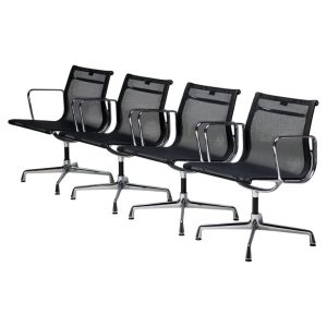 Set of Four Iconic EA108 Eames "Aluminium Group" Swivel Chairs by Vitra in Black