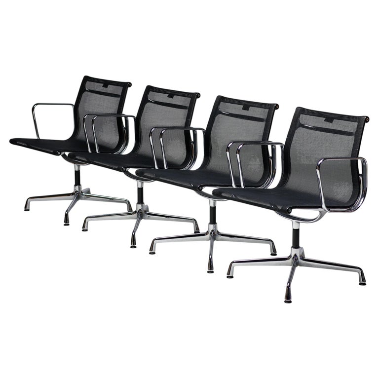 Set of Four Iconic EA108 Eames "Aluminium Group" Swivel Chairs by Vitra in Black