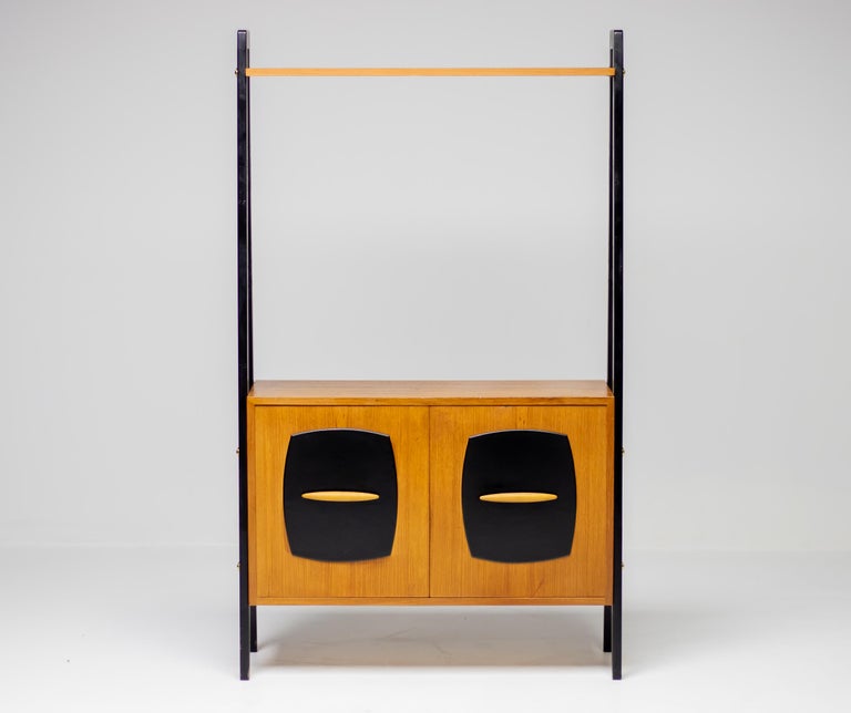 1950s Italian Teak and Black-Lacquered Room Divider with Diamond-Patterned Doors - Image 3