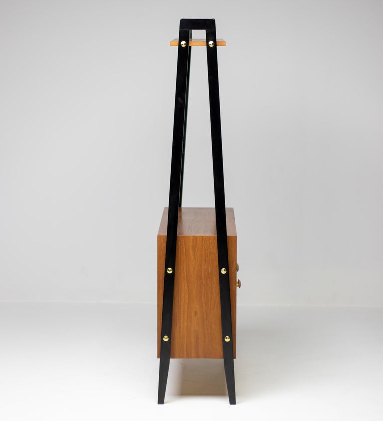 1950s Italian Teak and Black-Lacquered Room Divider with Diamond-Patterned Doors - Image 10