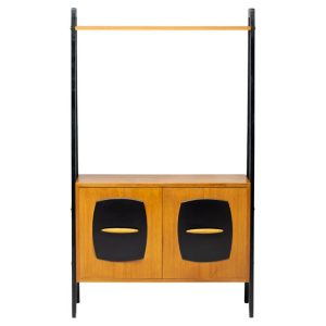 1950s Italian Teak and Black-Lacquered Room Divider with Diamond-Patterned Doors