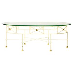 Elegant Italian Mid-Century Modern Oval Coffee Table — Glass, Steel and Brass