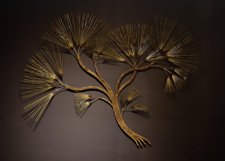 Large Mid-Century Modern Curtis Jeré Brutalist Brass Tree Needle Wall Sculpture - Image 2