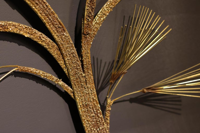 Large Mid-Century Modern Curtis Jeré Brutalist Brass Tree Needle Wall Sculpture - Image 4