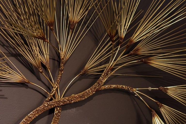 Large Mid-Century Modern Curtis Jeré Brutalist Brass Tree Needle Wall Sculpture - Image 5
