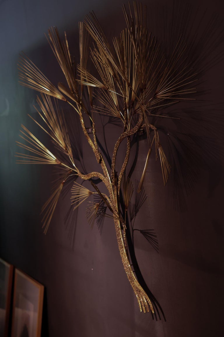 Large Mid-Century Modern Curtis Jeré Brutalist Brass Tree Needle Wall Sculpture - Image 6