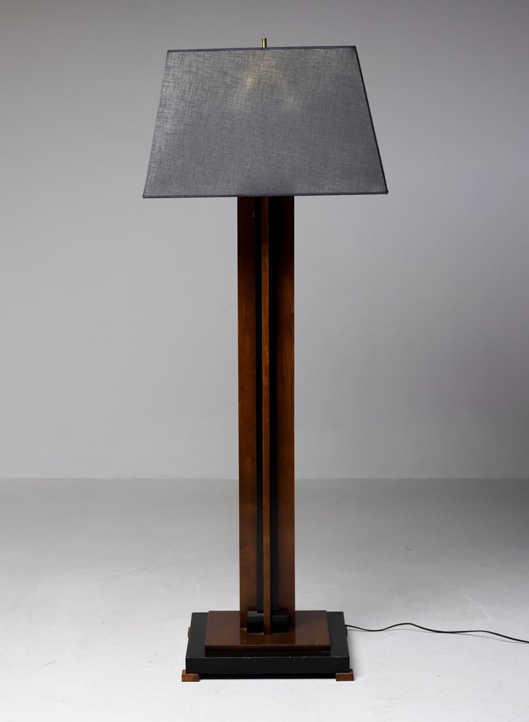 Amsterdam School Floor Lamp in Partially Ebonized Cherry with Linen Black Shade - Image 2