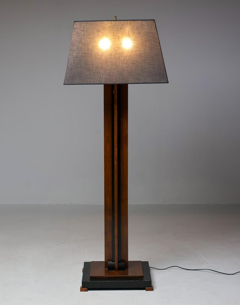 Amsterdam School Floor Lamp in Partially Ebonized Cherry with Linen Black Shade - Image 3