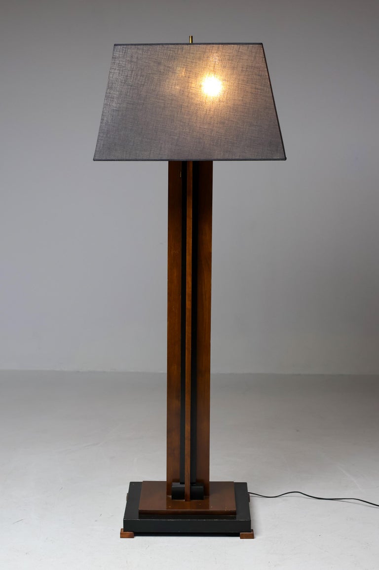 Amsterdam School Floor Lamp in Partially Ebonized Cherry with Linen Black Shade - Image 4