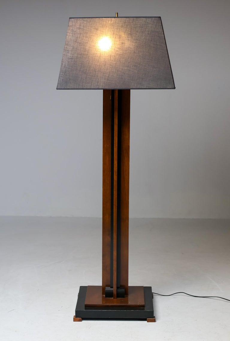 Amsterdam School Floor Lamp in Partially Ebonized Cherry with Linen Black Shade - Image 5