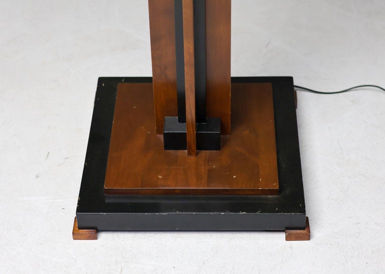 Amsterdam School Floor Lamp in Partially Ebonized Cherry with Linen Black Shade - Image 6