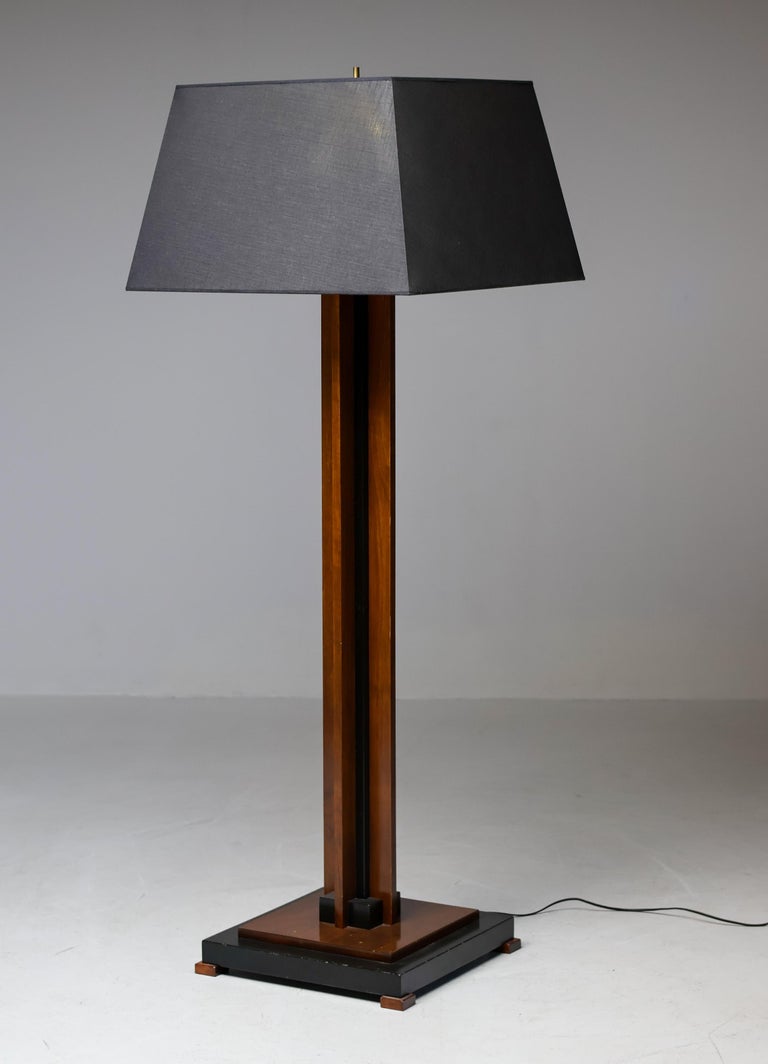 Amsterdam School Floor Lamp in Partially Ebonized Cherry with Linen Black Shade - Image 8