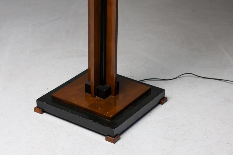 Amsterdam School Floor Lamp in Partially Ebonized Cherry with Linen Black Shade - Image 9