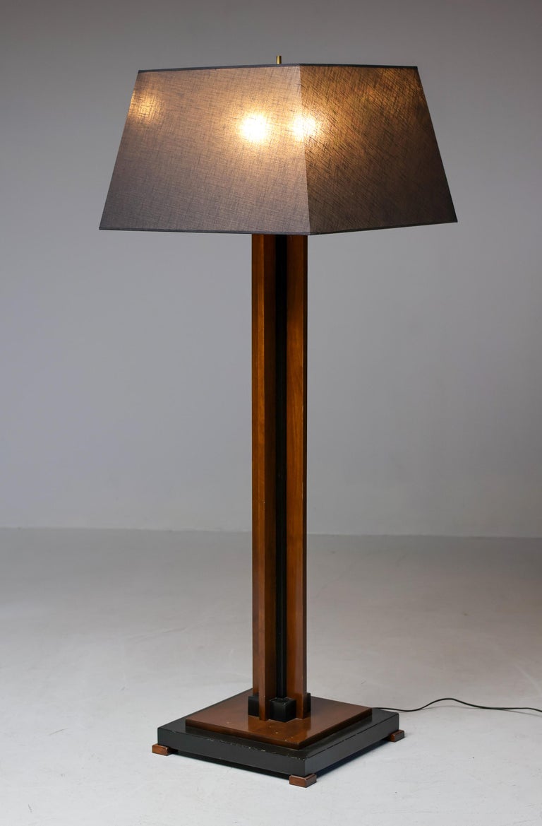Amsterdam School Floor Lamp in Partially Ebonized Cherry with Linen Black Shade - Image 11