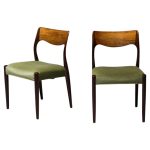 Pair of Model #71 Chairs by Niels Møller in Teak and Moss Green Velvet, 1960