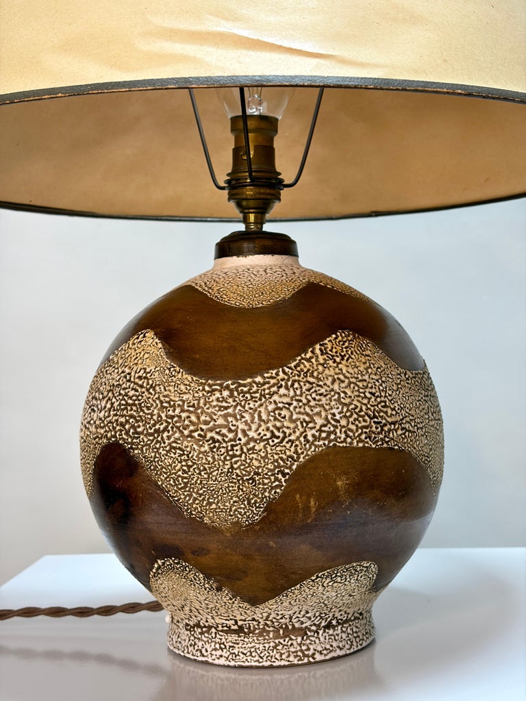Art Deco Table Lamp Attributed to Jean Besnard, Ceramic, France, 1935 - Image 3