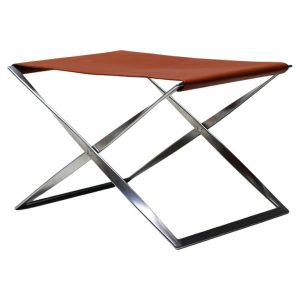Poul Kjærholm PK-91 Folding Stool by E. Kold Christensen in Cognac Leather