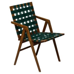Mid-Century Italian Walnut Armchair with Webbing, in the Style of Franco Albini