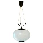 Murano White Filigrana Glass Pendant – Italy, 1950