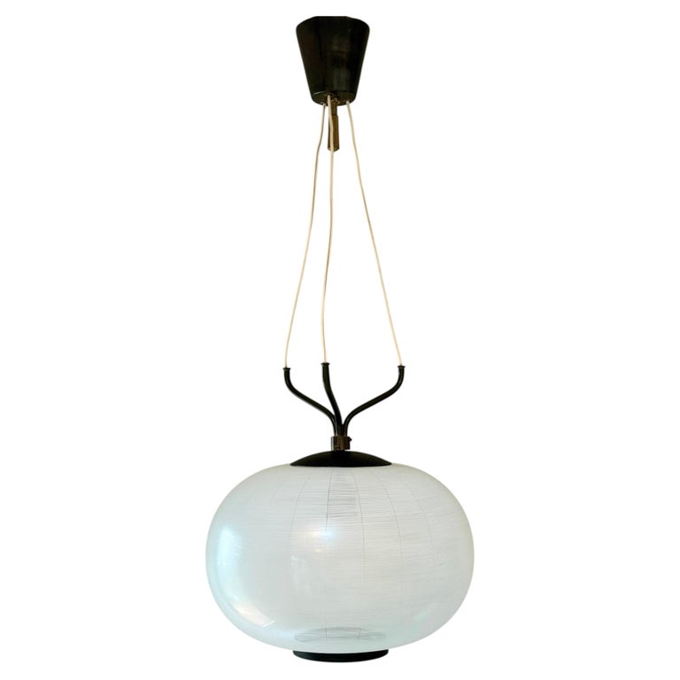 Murano White Filigrana Glass Pendant – Italy, 1950