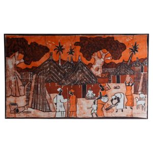 Vintage African Batik Fabric Artwork, Gambia, Drammeh Tradition, 1975.