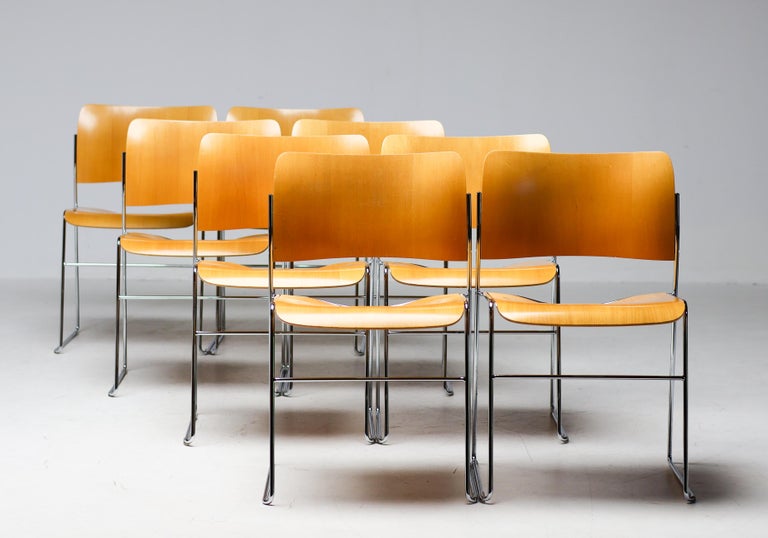 Set of David Rowland 40/4 Chairs for HOWE – Chrome & Beech – Numbered Examples - Image 5