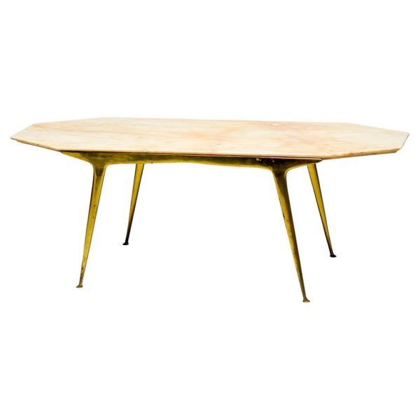 Italian Brass Coffee Table with Marble Top, 1960