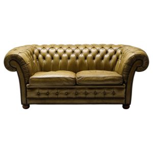 Vintage Mid Century Seafoam Green Leather Chesterfield Sofa