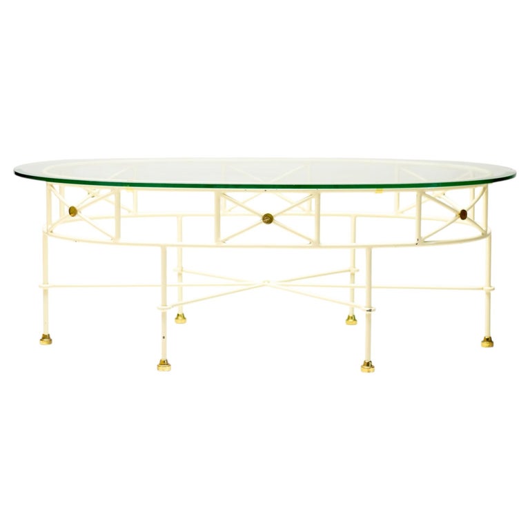 Elegant Italian Mid-Century Modern Oval Coffee Table — Glass, Steel and Brass