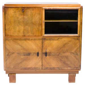 Monumental Dutch Art Deco Secretary – Symmetrical Burl Walnut, Cut-Glass Accents